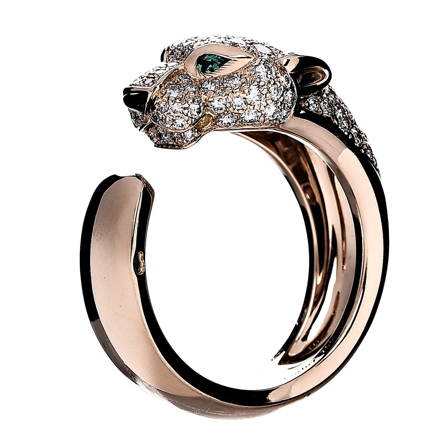 18K Yellow Gold Diamond Emerald Panthère De Band Ring 53 6.25
