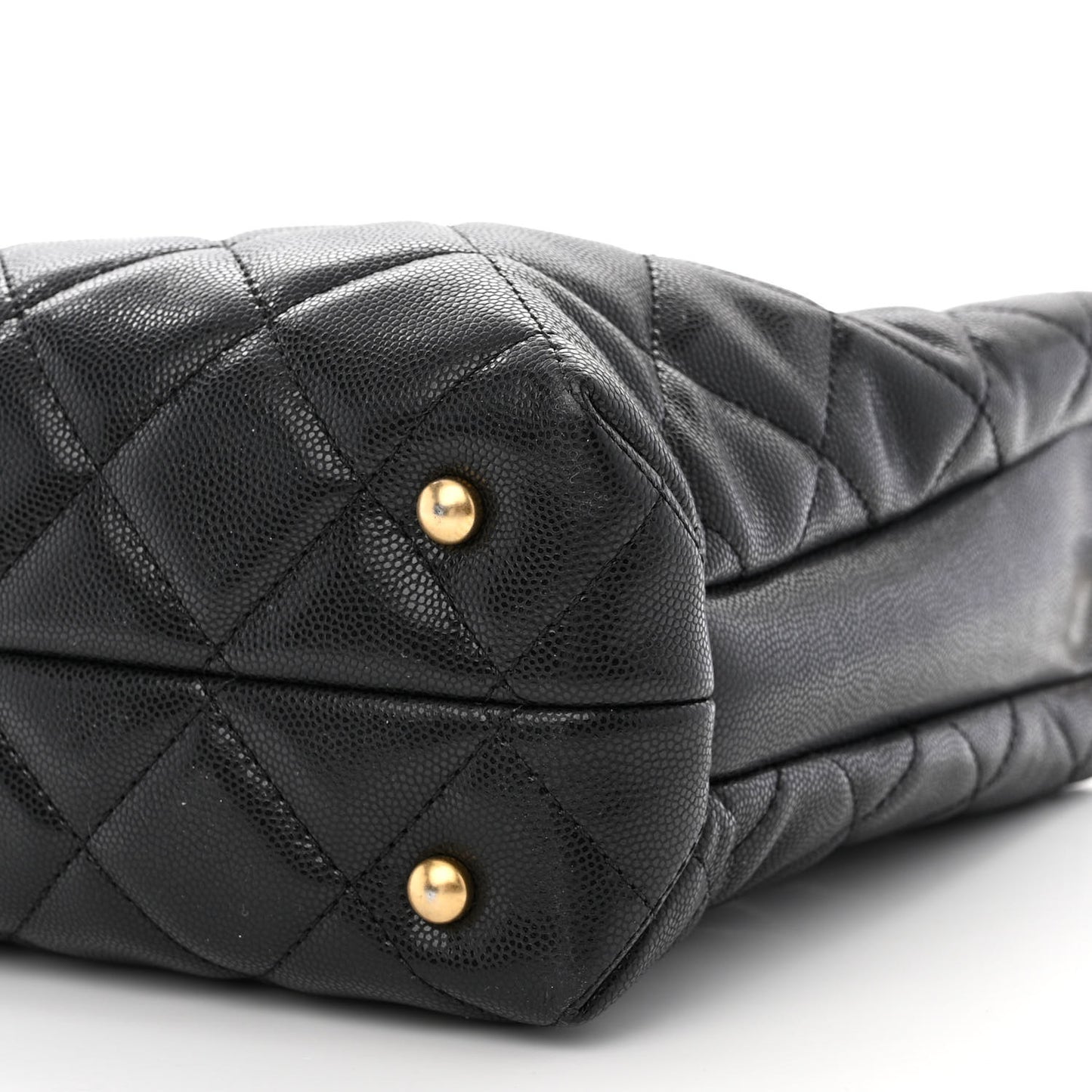 Shiny Caviar Quilted Chain Handle Shopping Tote Black