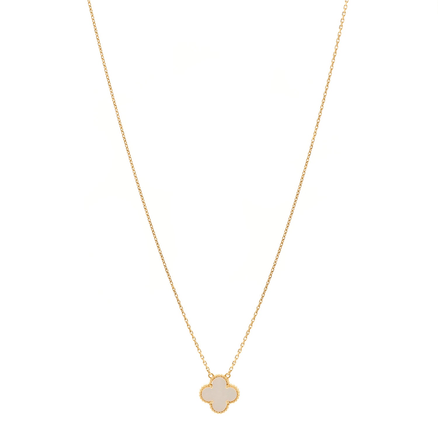 Van Cleef & Arpels 18K Yellow Gold Mother of Pearl Vintage Alhambra Pendant Necklace 1 of 5