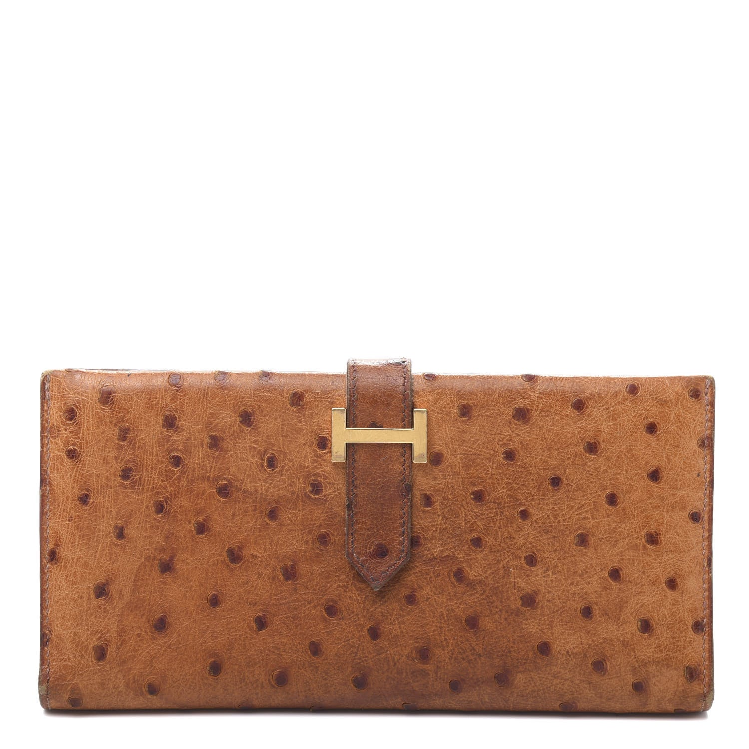 Hermes Ostrich Bearn Wallet Gold 1 of 15
