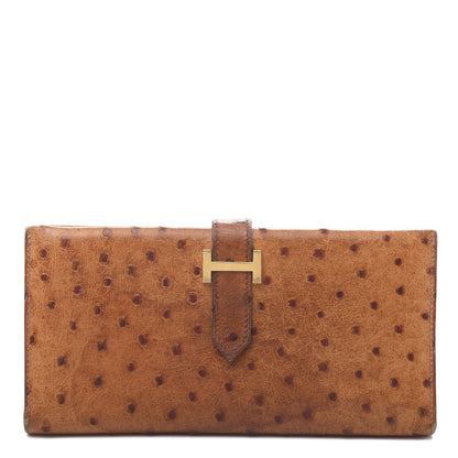 Hermes Ostrich Bearn Wallet Gold 1 of 15