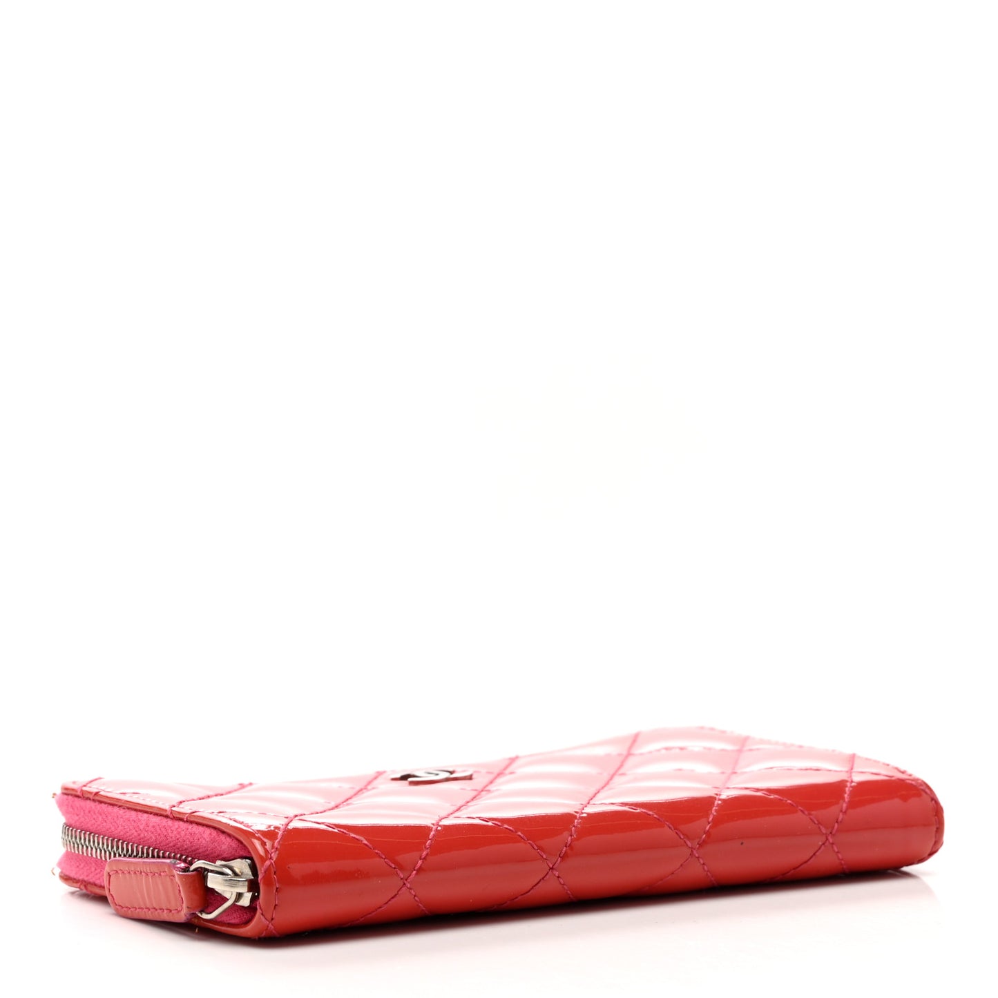 Patent Quilted Small Zip Around Wallet Pink