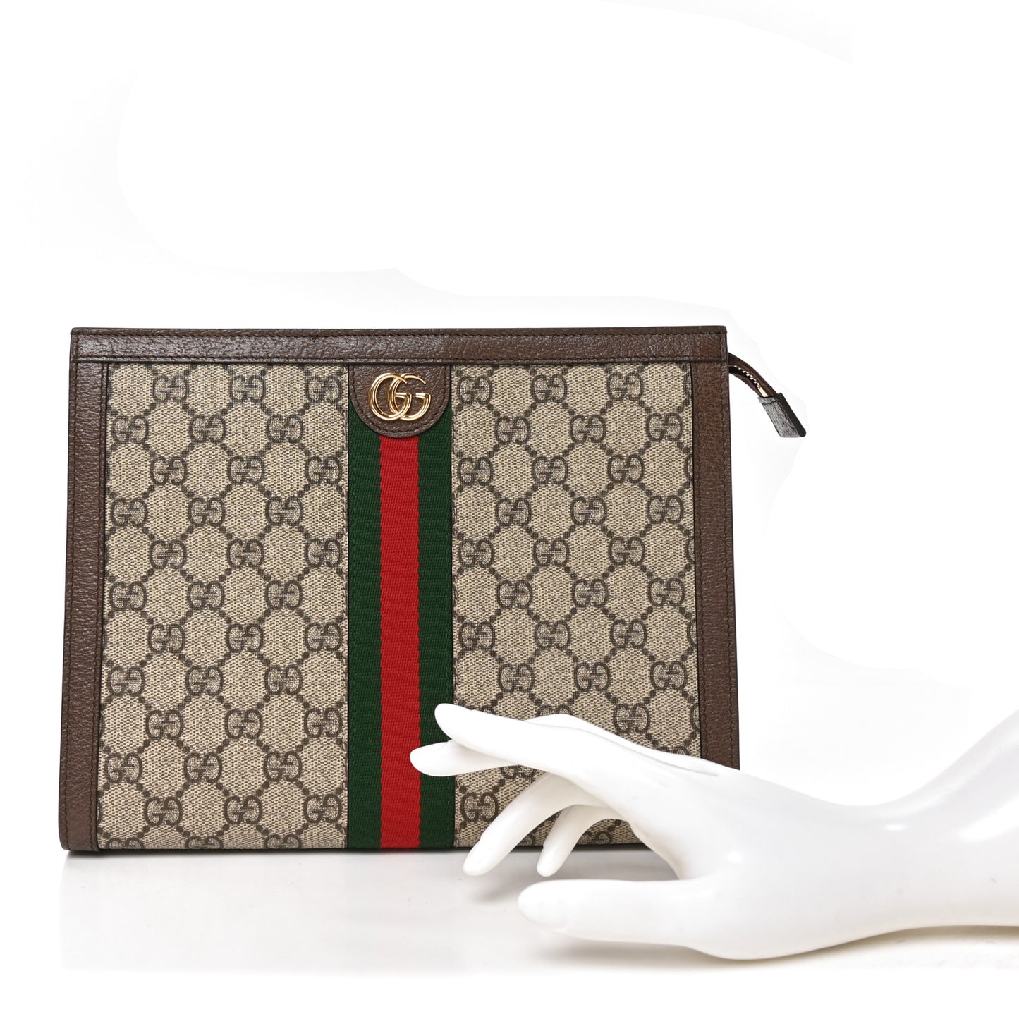GG Supreme Monogram Web Ophidia Pouch Brown