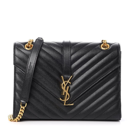 Saint Laurent Grain De Poudre Matelasse Chevron Medium Monogram Satchel Black 1 of 7