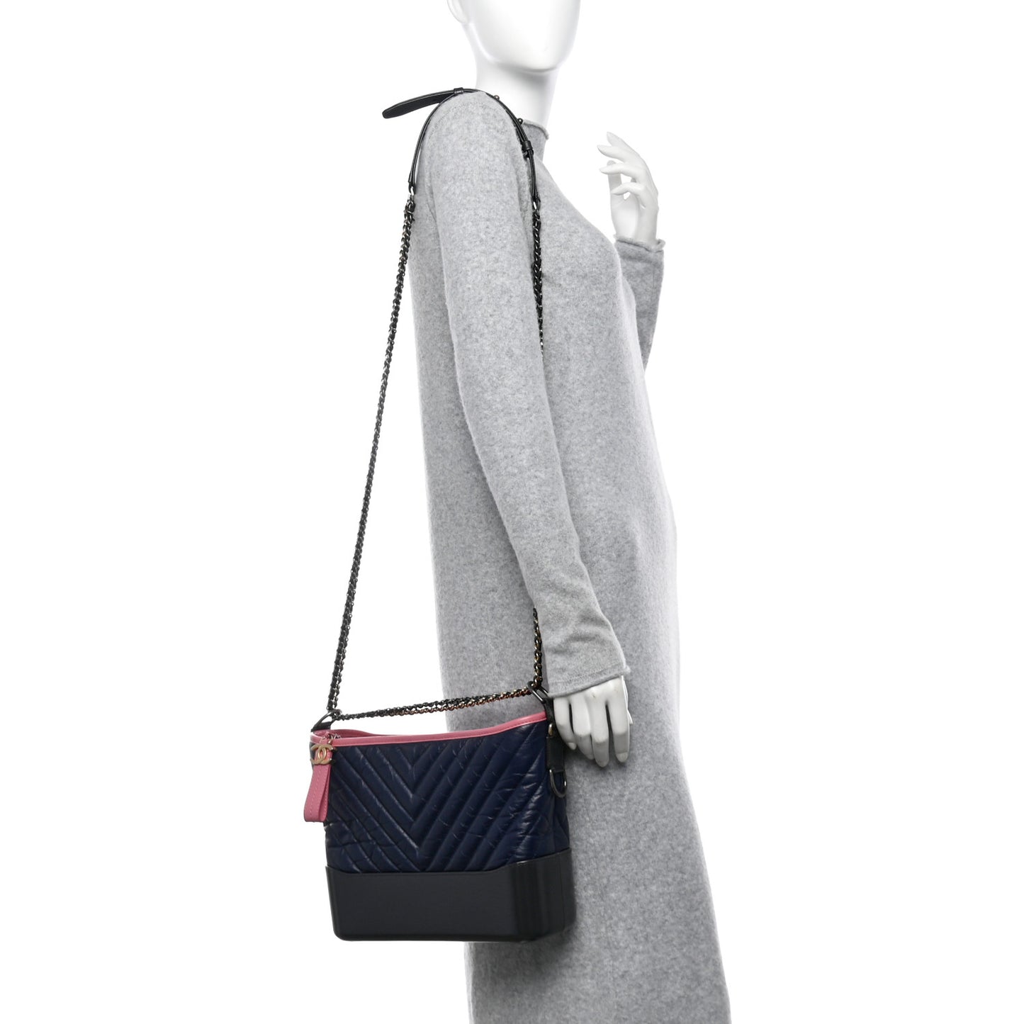 Aged Calfskin Chevron Quilted Medium Gabrielle Hobo Navy Black Pink