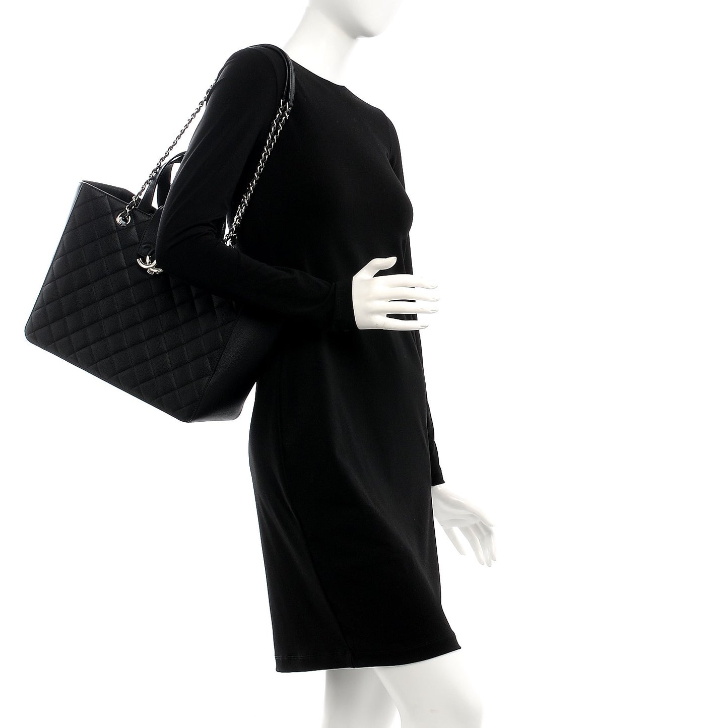 Caviar Quilted Large CC Shopping Tote Black