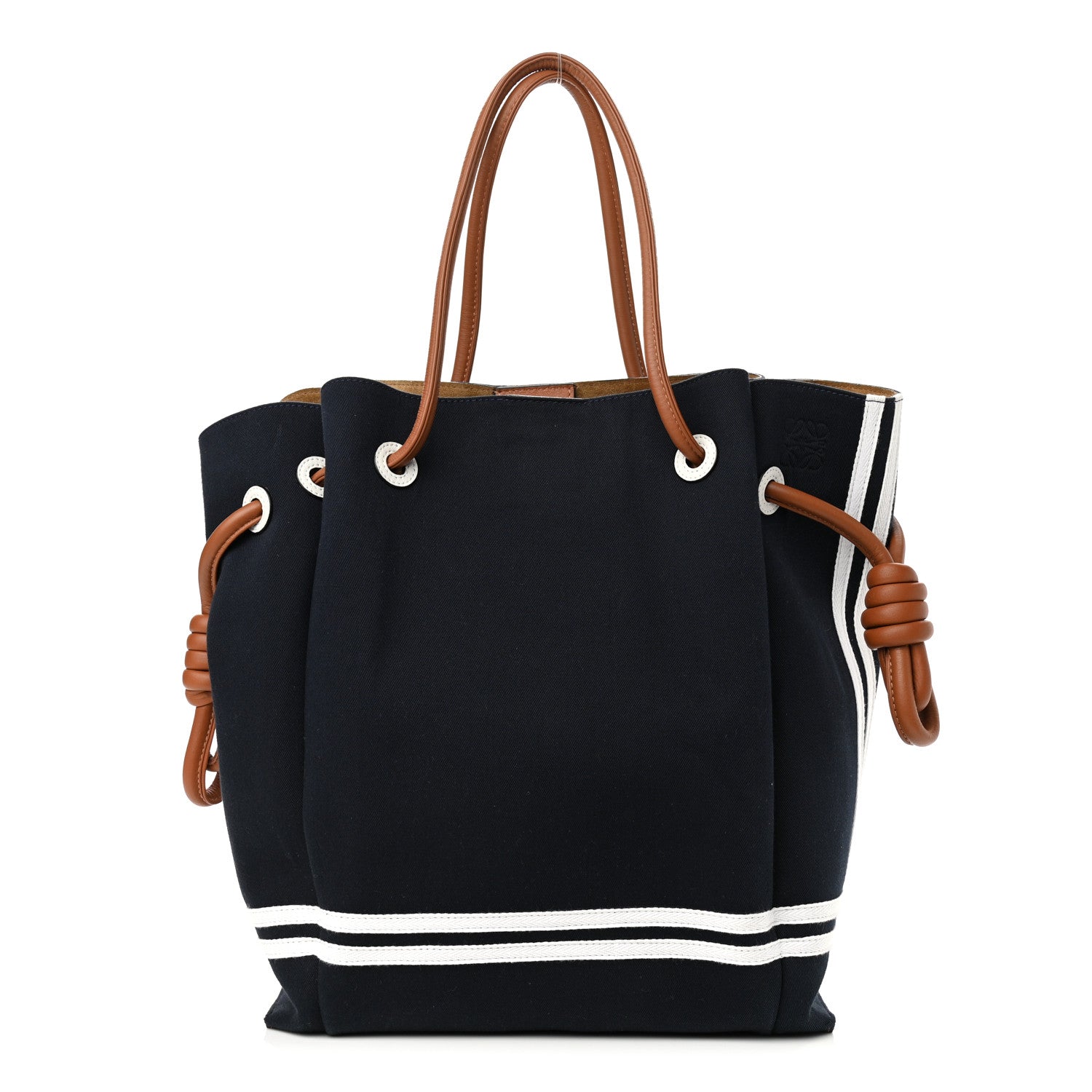 Loewe Canvas Calfskin Flamenco Knot Tote Deep Blue Soft White 1 of 10