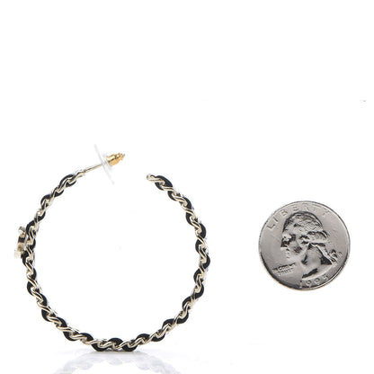 Chanel Crystal Lambskin CC Chain Hoop Earrings Gold Black 3 of 6