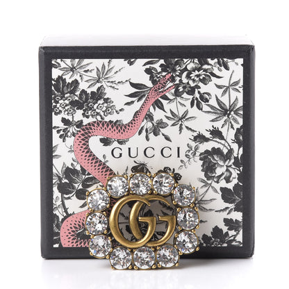 Gucci Metal Crystal Double G Brooch Aged Gold 4 of 5