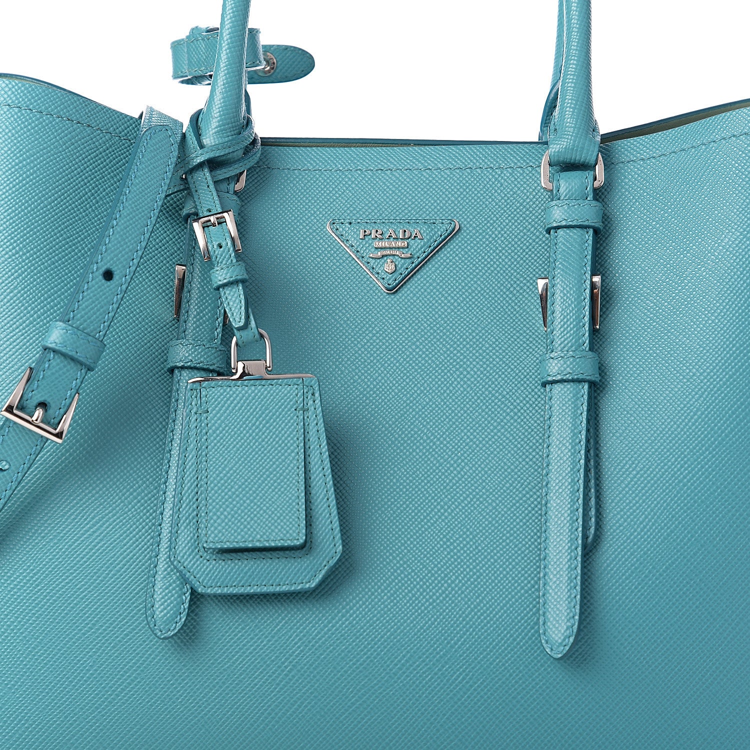 Prada Saffiano Cuir Medium Double Handle Tote Turchese Acquamarina 9 of 11
