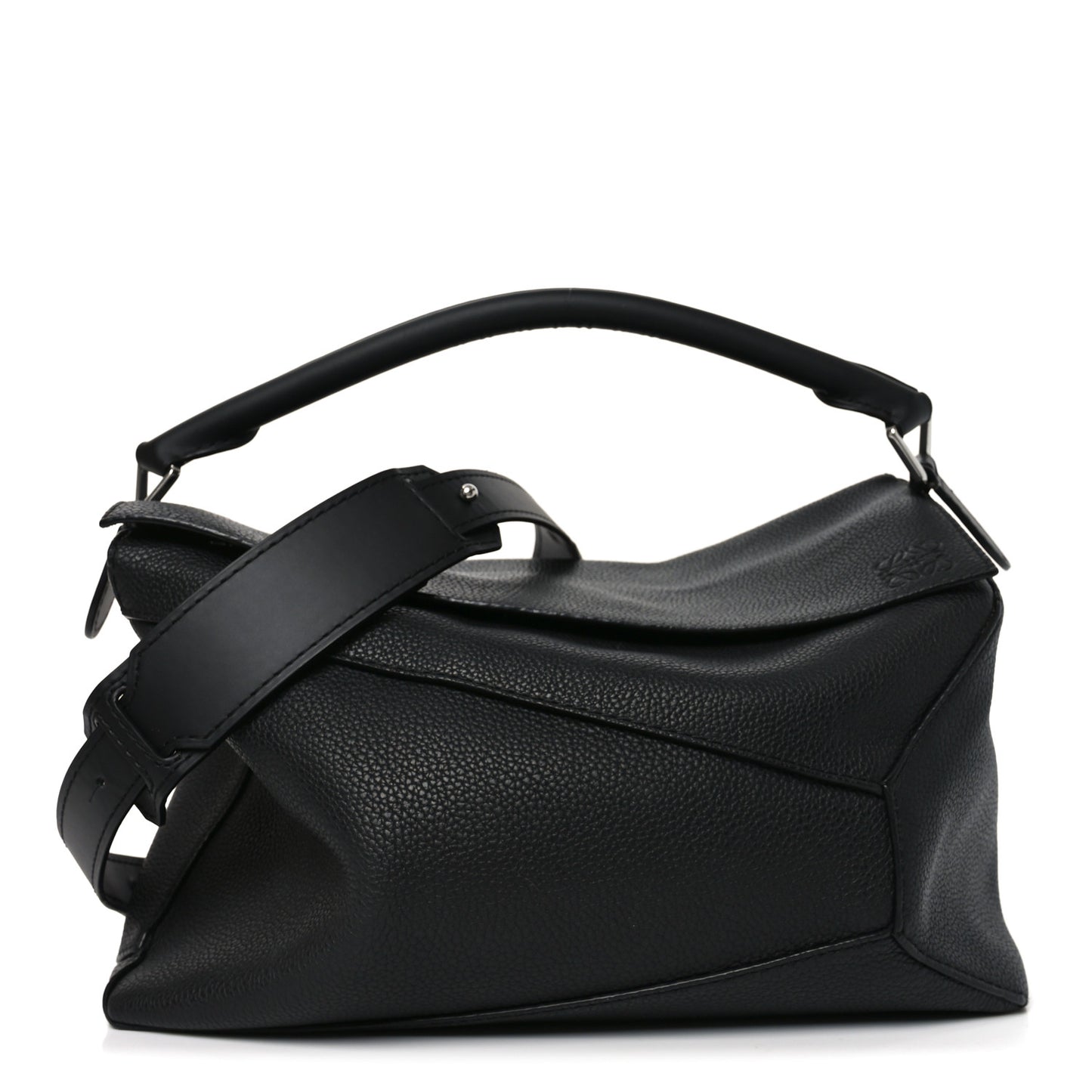 Grained Calfskin Large Puzzle Bag Black