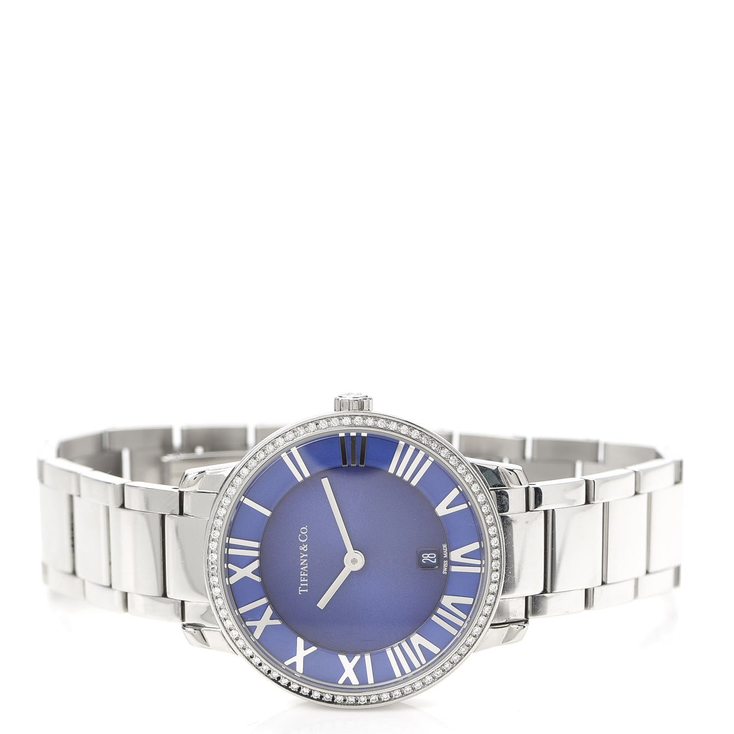 Tiffany Stainless Steel Diamond Bezel 31mm Atlas 2-Hand Quartz Watch Blue Azure 2 of 5