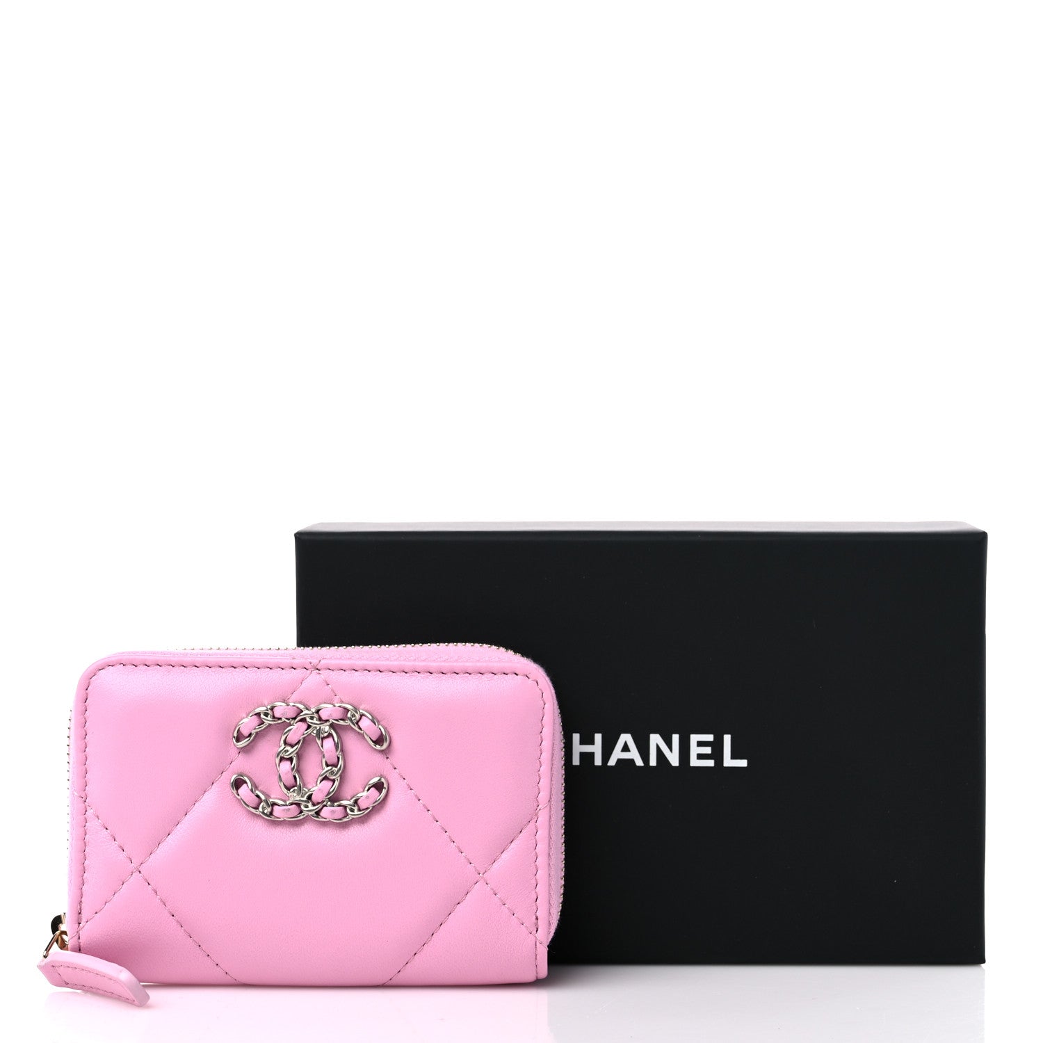 Chanel Lambskin Quilted Chanel 19 Zip Around Coin Purse Wallet Light Pink 9 of 9