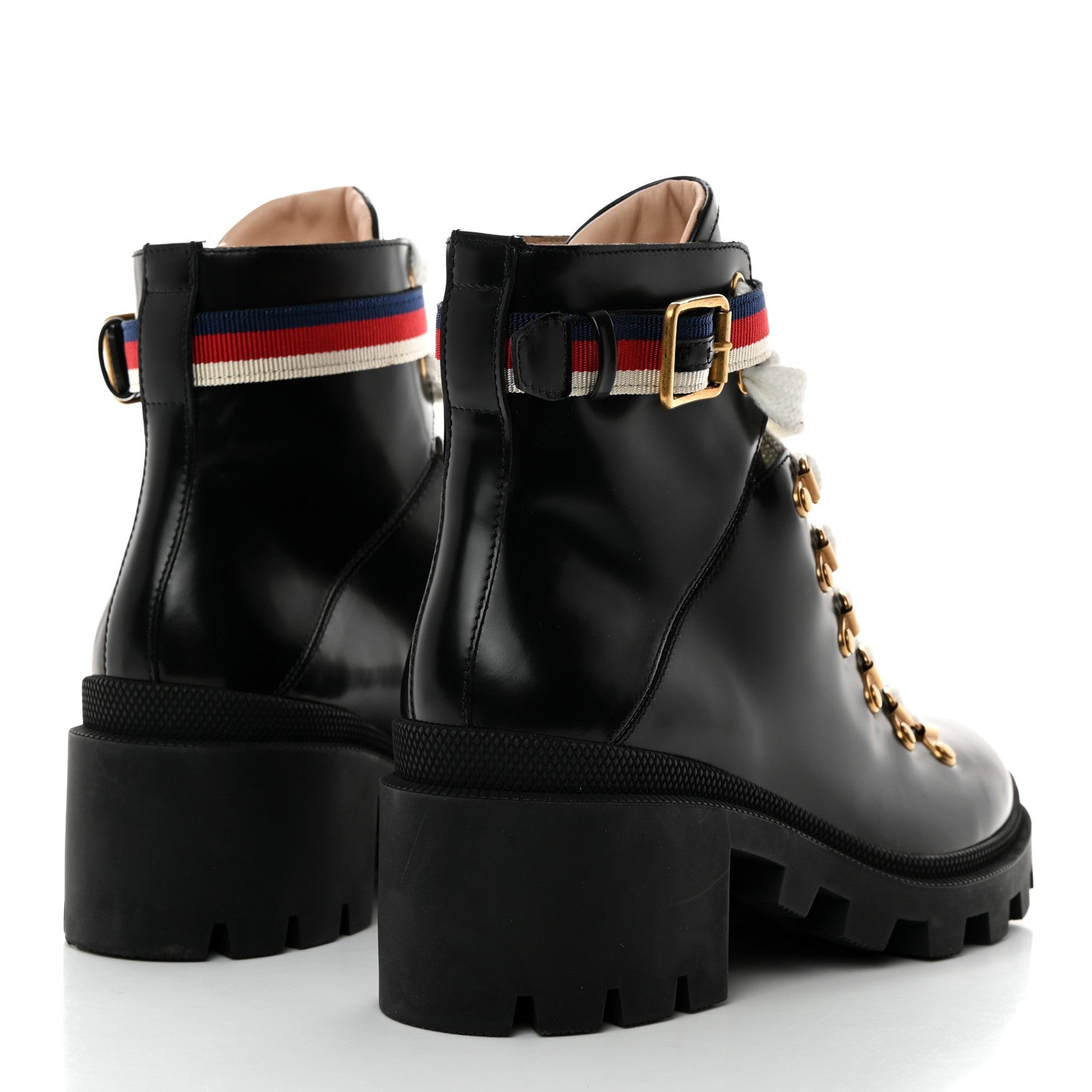Gucci Calfskin Sylvie Web Lace Up Combat Boots 38 Black 4 of 9