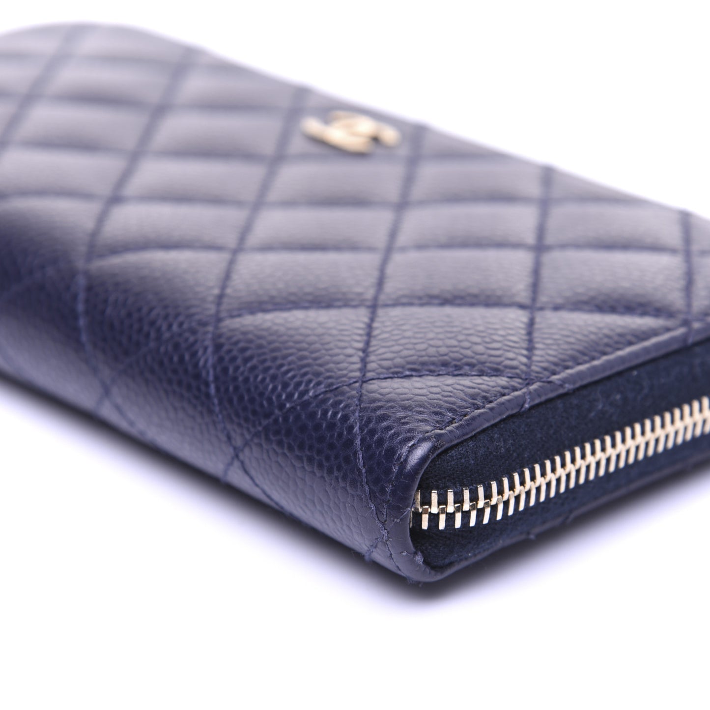 Caviar Quilted Large Gusset Zip Around Wallet Navy