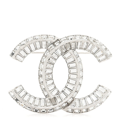 Chanel Baguette Crystal CC Brooch Silver 1 of 3