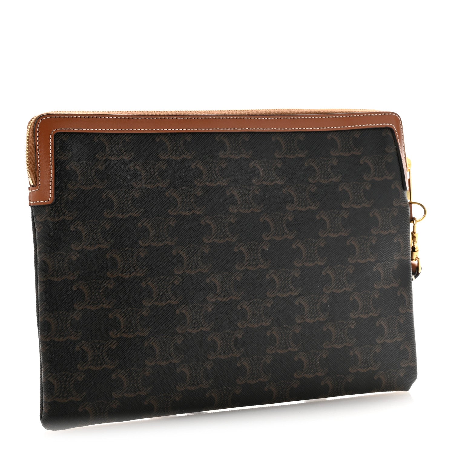 Celine Triomphe Canvas Calfskin Small Pouch With Strap Tan 3 of 9