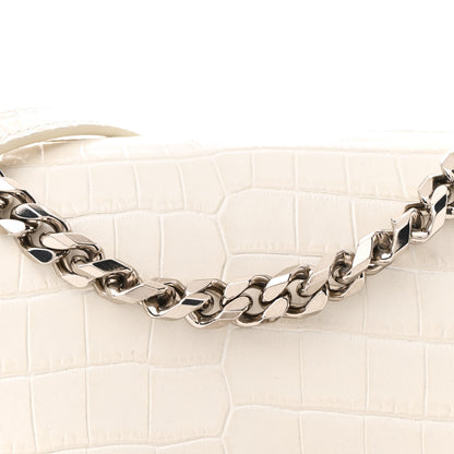 Alexander McQueen Shiny Calfskin Crocodile Embossed Knuckle Jeweled Crossbody White 8 of 11