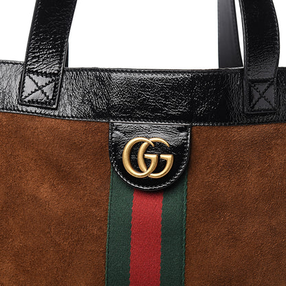 Gucci Suede Patent Web Large Ophidia Vertical Shopping Tote Nocciola Black 10 of 10
