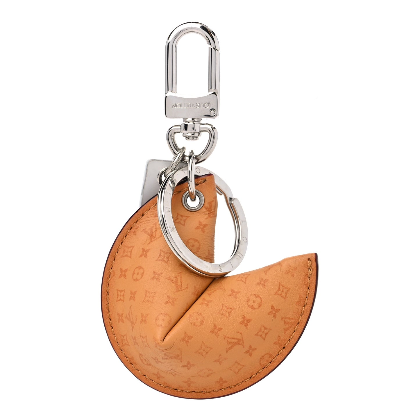 Calfskin Monogram Printed LV Fortune Cookie Bag Charm Key Holder Brown