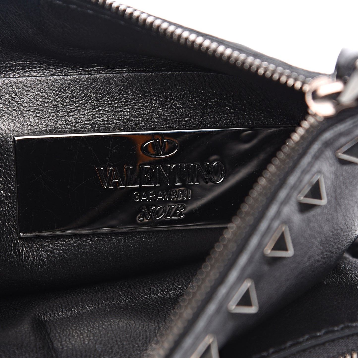 Vitello Rockstud Triple Zip Wristlet Pouch Black
