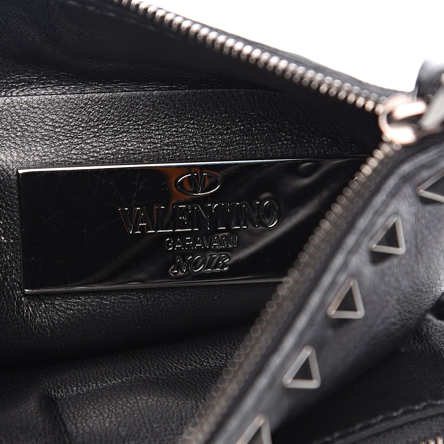 Valentino Garavani Vitello Rockstud Triple Zip Wristlet Pouch Black 5 of 10