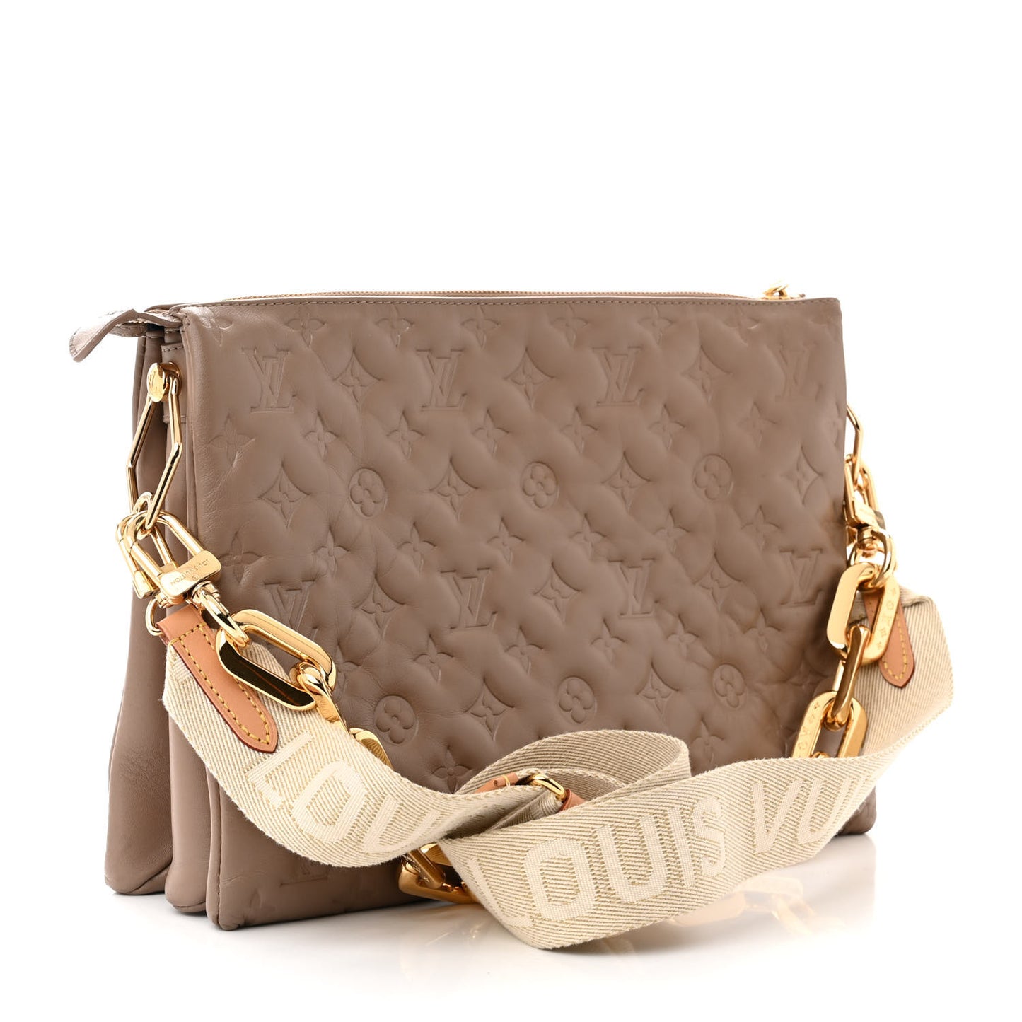 Lambskin Embossed Monogram Coussin MM Taupe