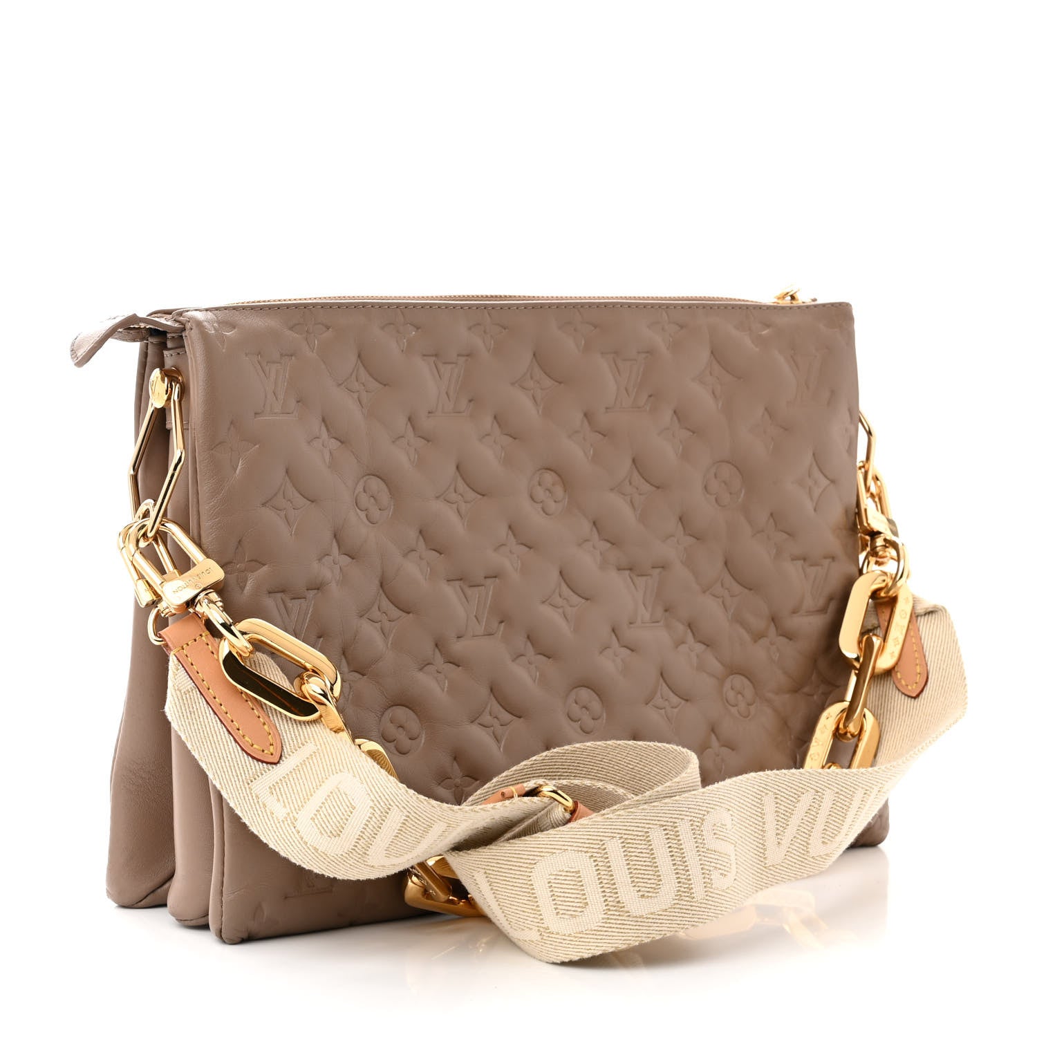 Louis Vuitton Lambskin Embossed Monogram Coussin MM Taupe 3 of 9