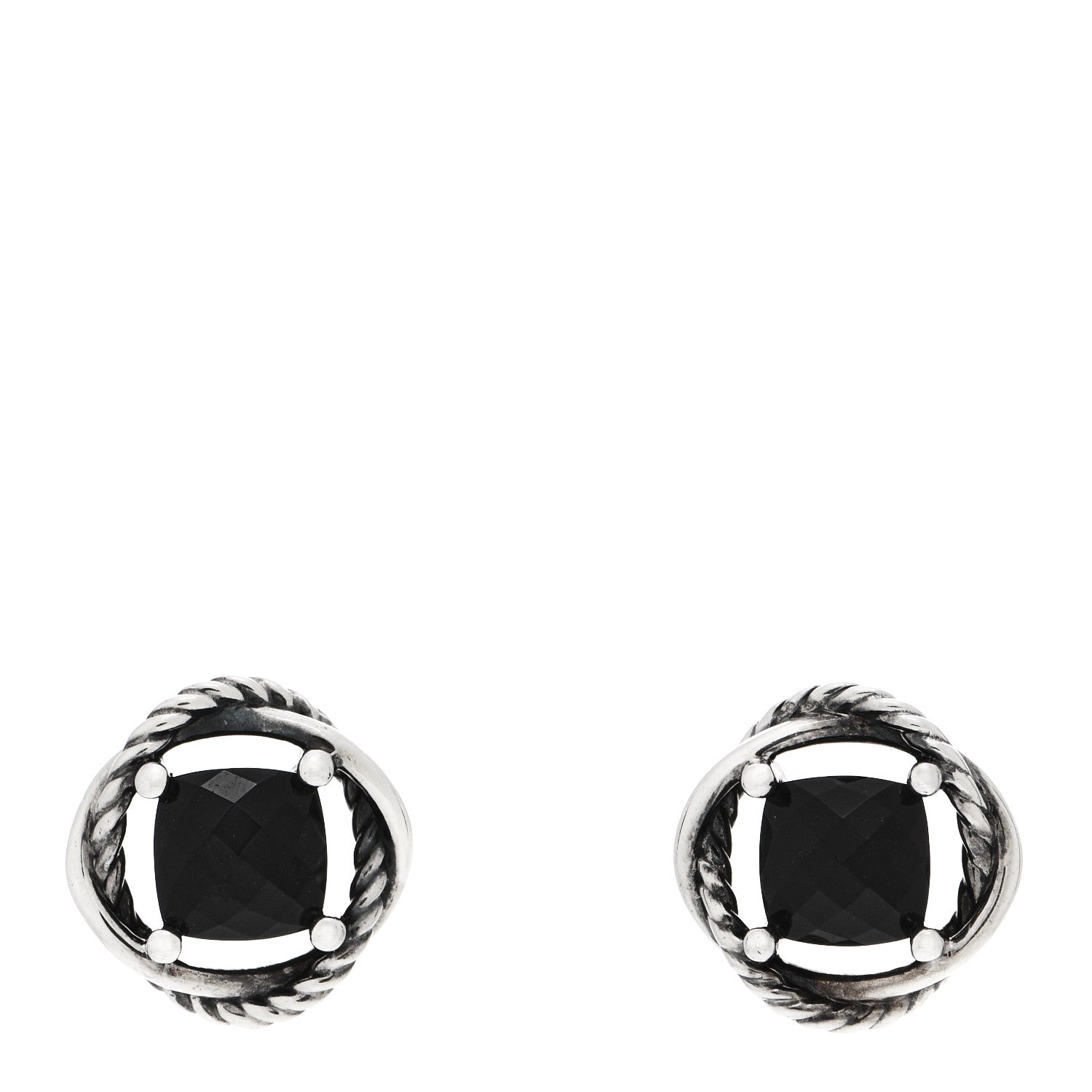 David Yurman Sterling Silver Black Onyx 7mm Infinity Earrings 1 of 4