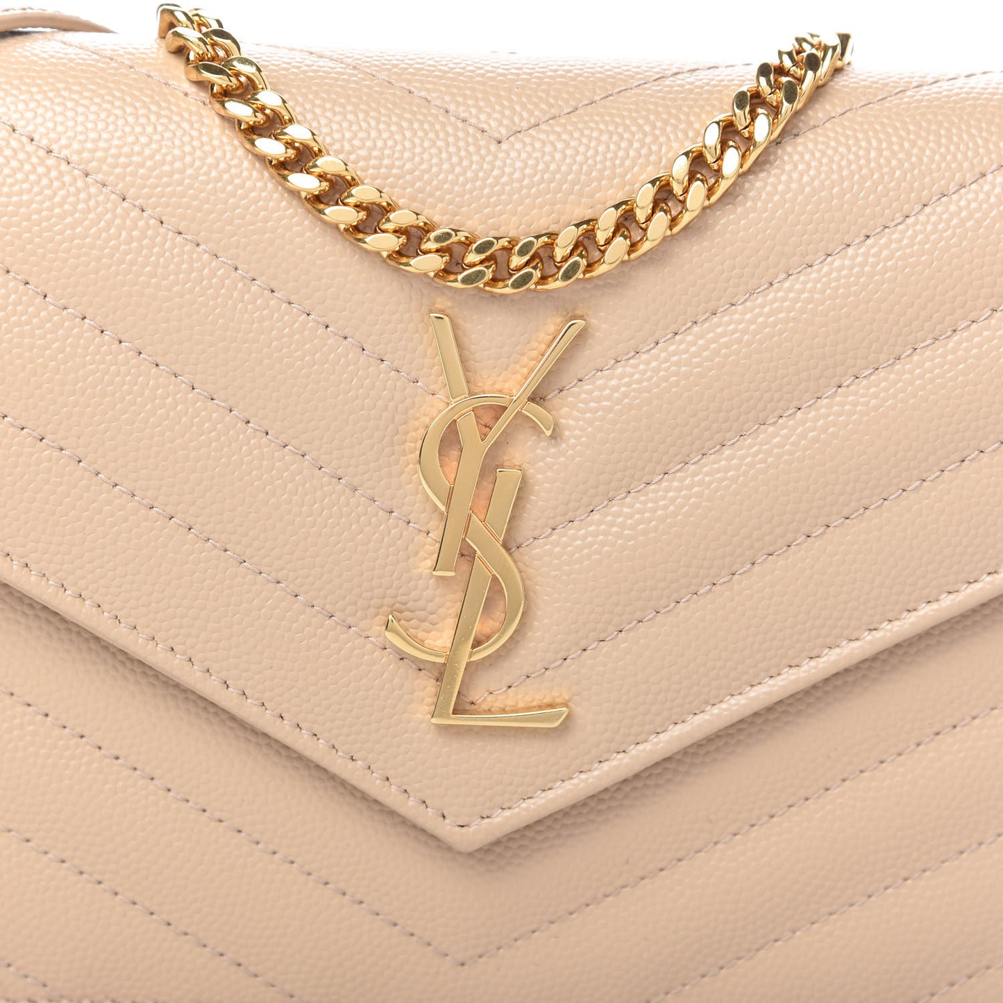 Grain De Poudre Matelasse Chevron Monogram Envelope Chain Wallet Nude Powder