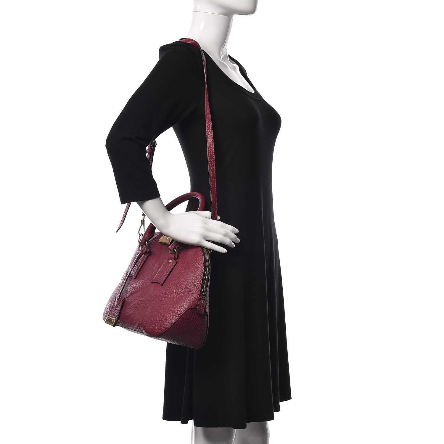 Burberry Heritage Grain Check Embossed Small Orchard Bowling Bag Dark Plum 2 of 11