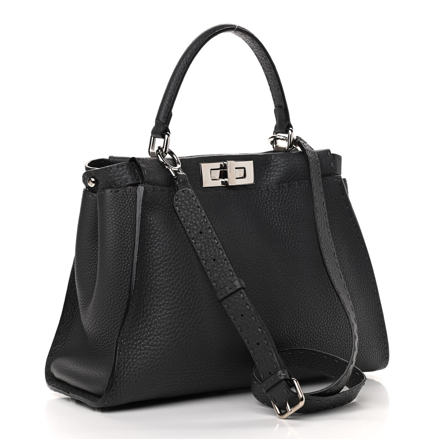 Fendi Cuoio Romano Selleria Bi-Color Medium Peekaboo Iconic Satchel Asfalto Latte 3 of 12