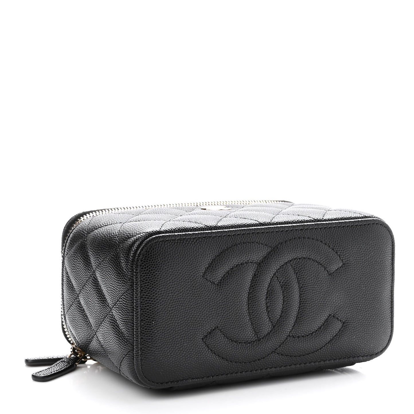 Caviar Quilted Small Vanity Case With Chain Black