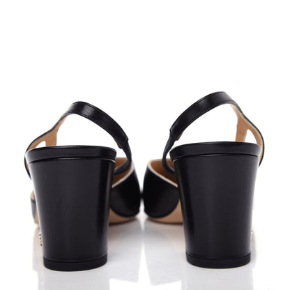 Chanel Goatskin Grosgrain Cap Toe CC Slingback Sandals 39.5 Black 7 of 11
