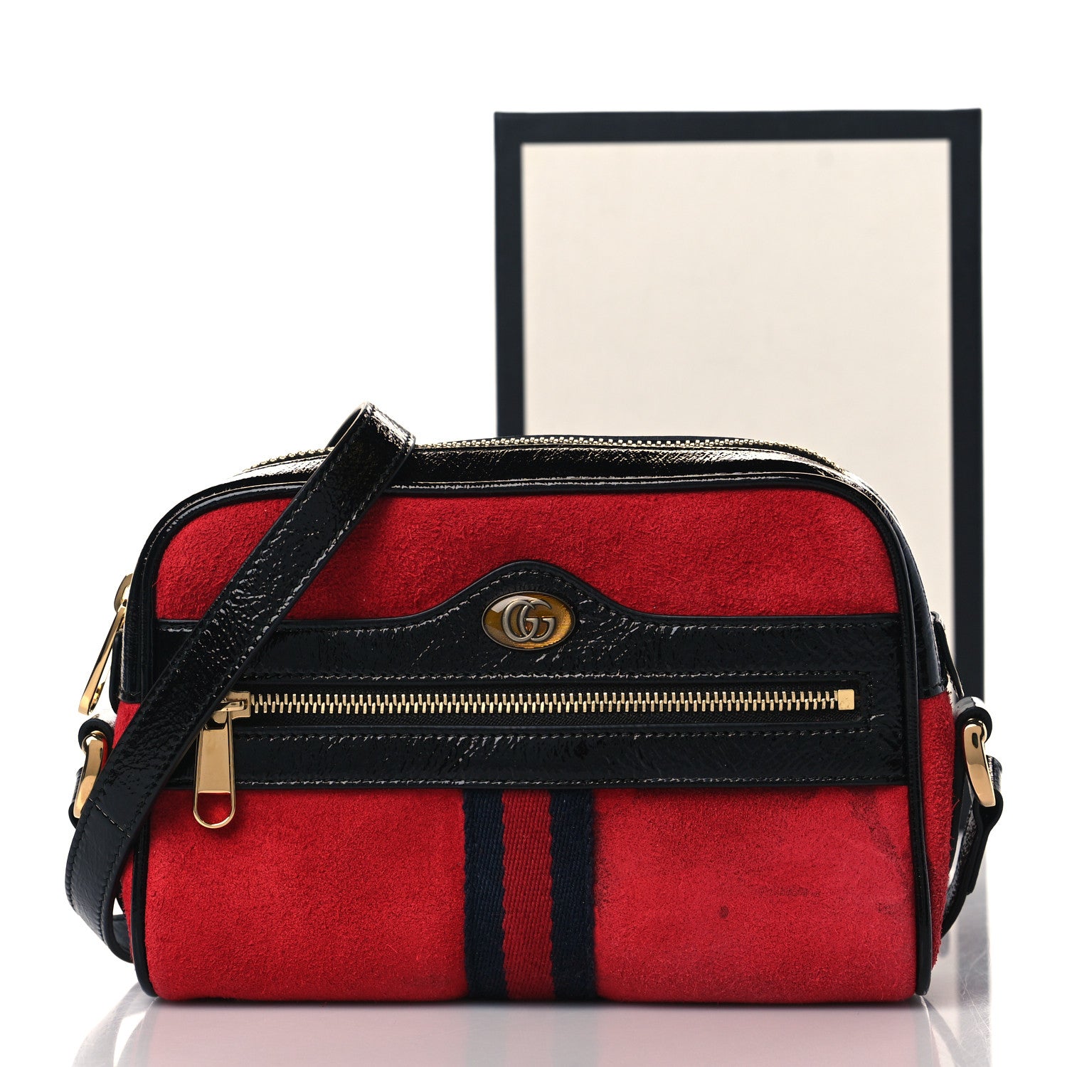 Gucci Suede Patent Web Mini Ophidia Shoulder Bag Red 12 of 12