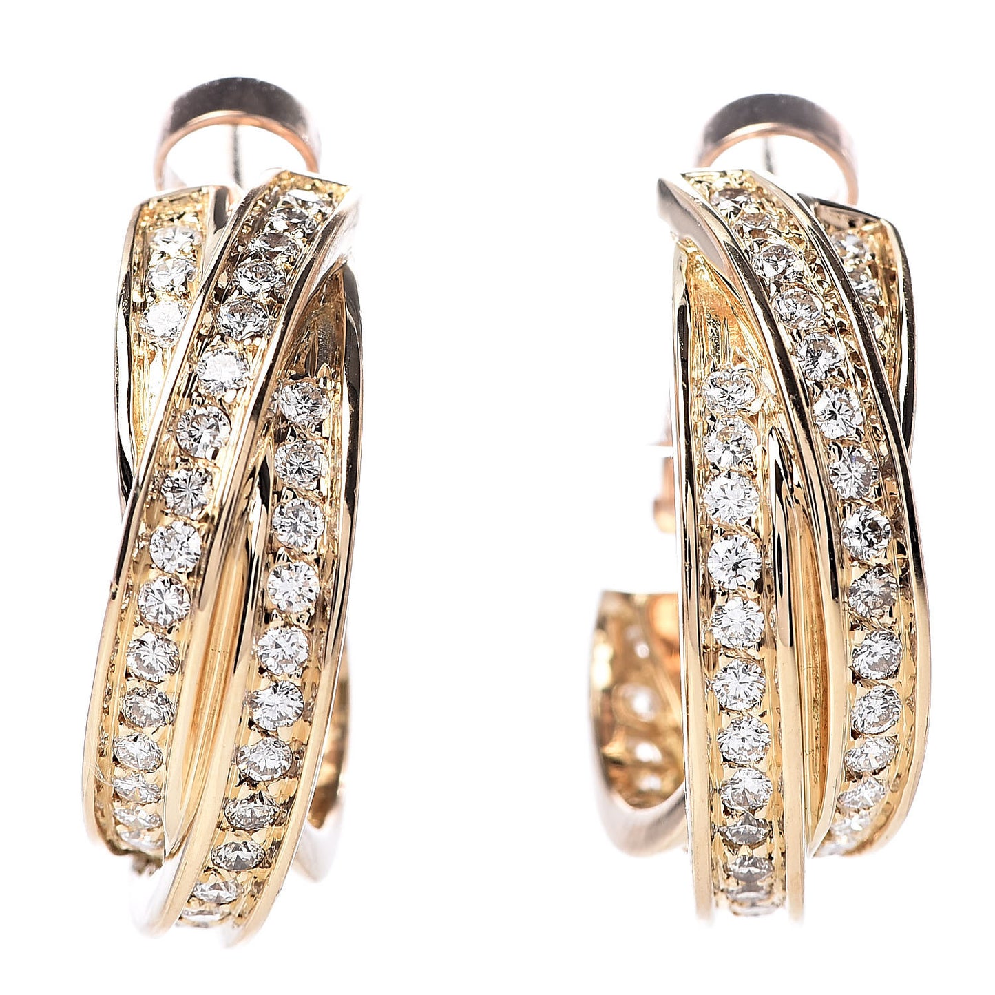 18K Yellow Gold Diamond Trinity Hoop Earrings