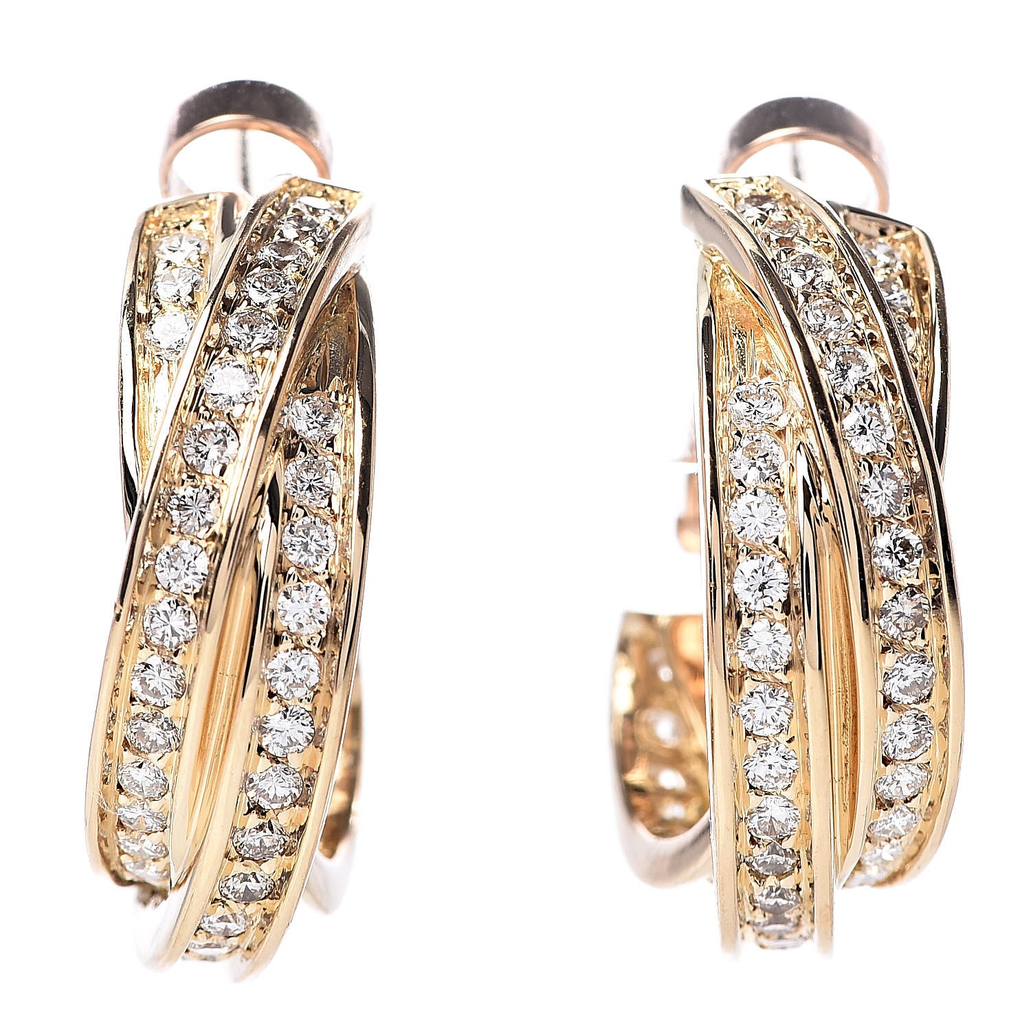 Cartier 18K Yellow Gold Diamond Trinity Hoop Earrings 1 of 4