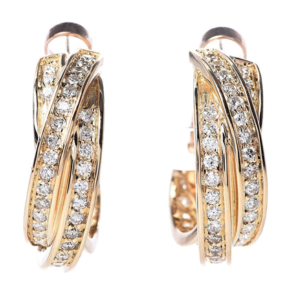 Cartier 18K Yellow Gold Diamond Trinity Hoop Earrings 1 of 4