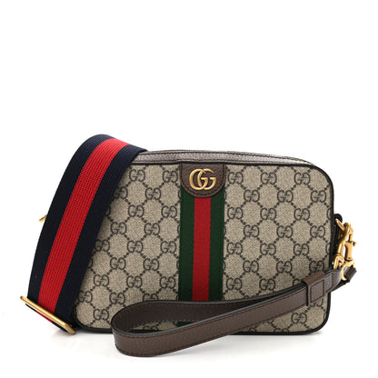Gucci GG Supreme Monogram Textured Dollar Calfskin Web Ophidia Wristlet Shoulder Bag Beige Ebony New Acero 1 of 12