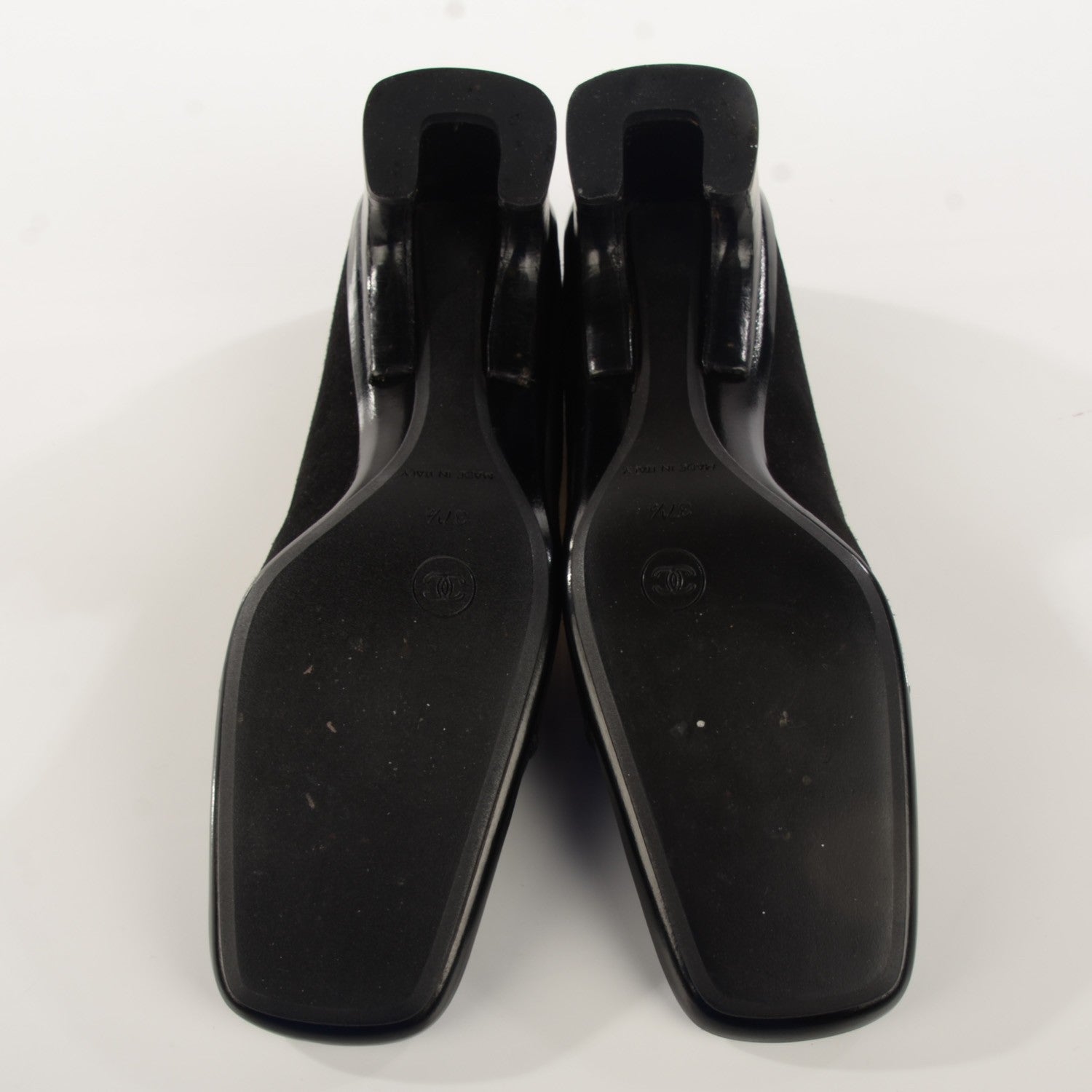 Chanel Patent Suede CC Cap Toe Pumps 37.5 Black 5 of 7
