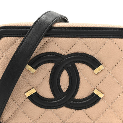 Chanel Caviar Quilted CC Filigree Vanity Clutch With Chain Beige Black 8 of 13
