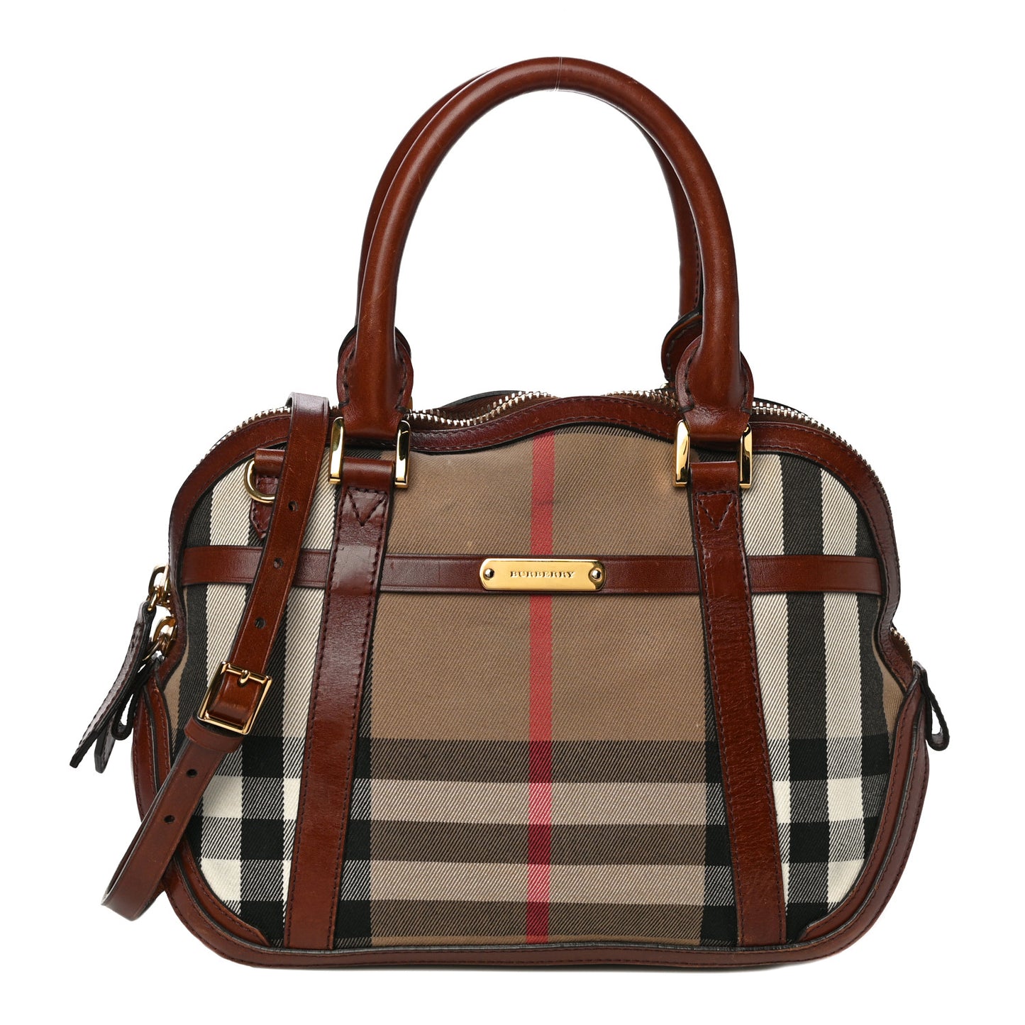 Bridle Calfskin House Check Small Orchard Bowling Bag Deep Claret