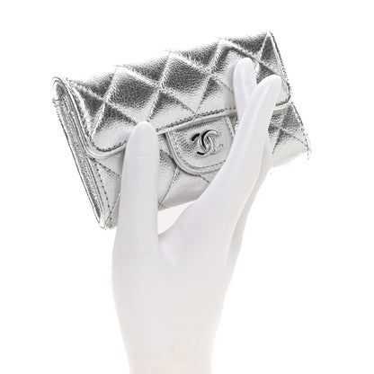 Chanel Metallic Caviar Quilted Flap Card Holder Wallet Silvery 2 of 8