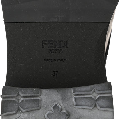 Fendi Canvas Floral Print Logo Bi-Color Womens Biker Boots 37 White Black 7 of 8