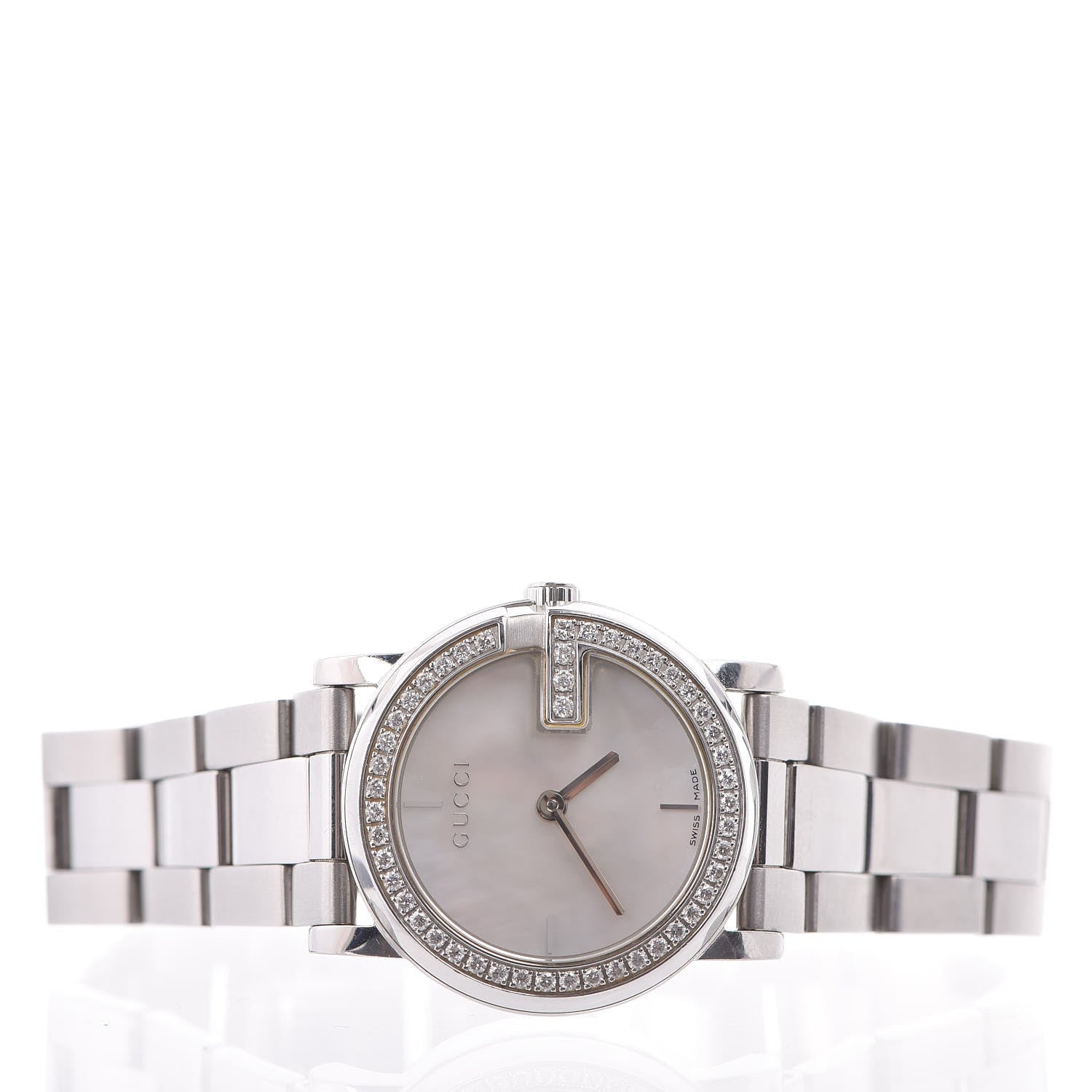 Gucci Stainless Steel Diamond Bezel Mother of Pearl 27mm 101L Quartz Watch 3 of 8