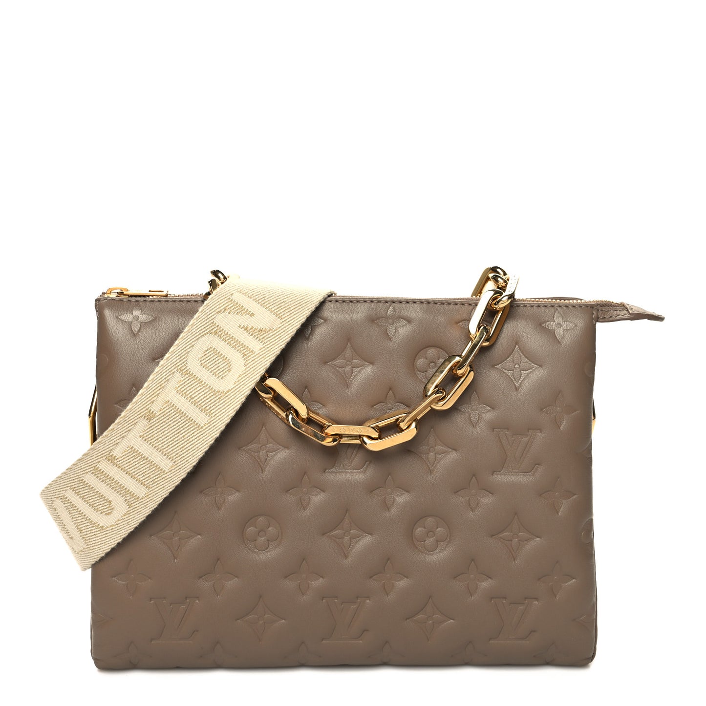 Lambskin Embossed Monogram Coussin PM Taupe