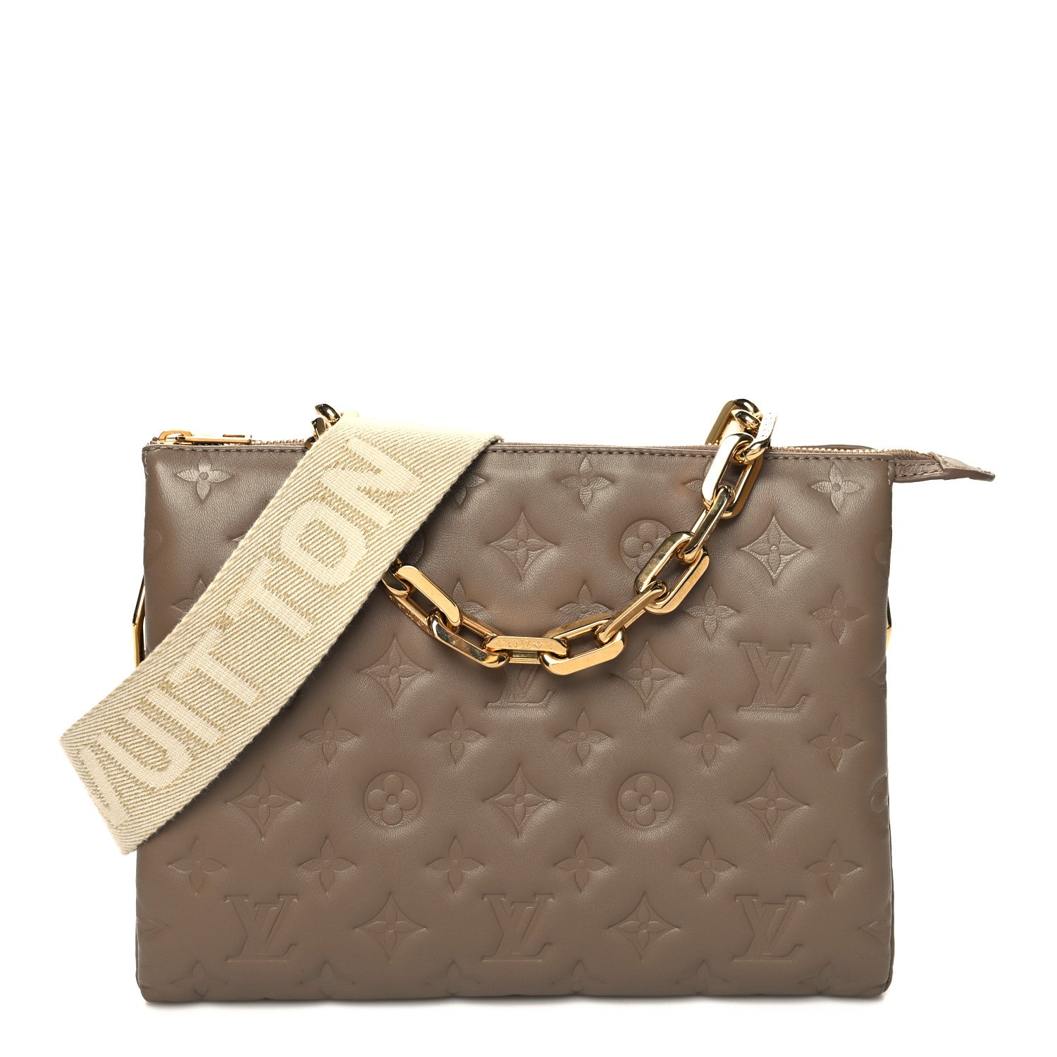 Louis Vuitton Lambskin Embossed Monogram Coussin PM Taupe 1 of 11