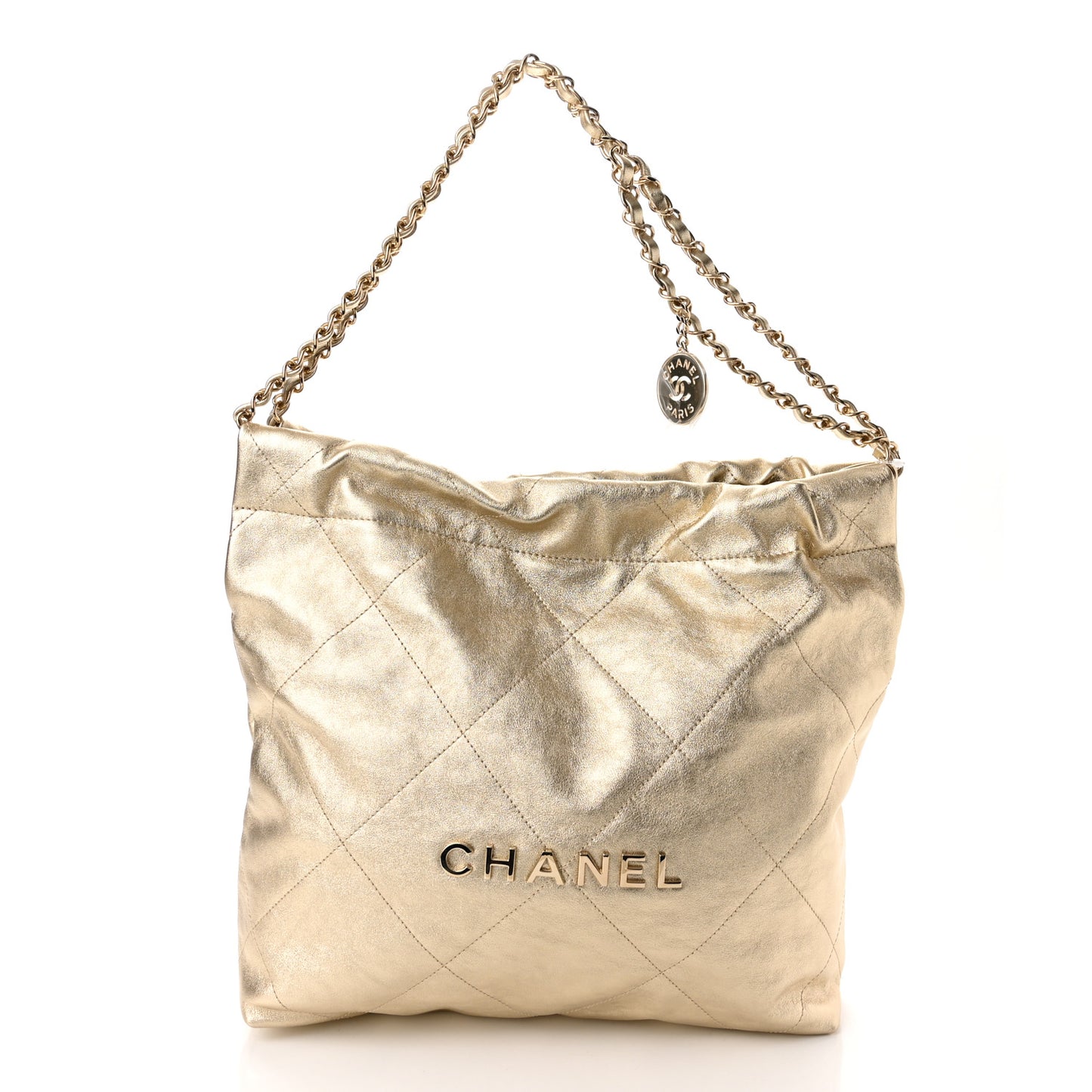 Metallic Calfskin Quilted Small Chanel 22 Light Gold