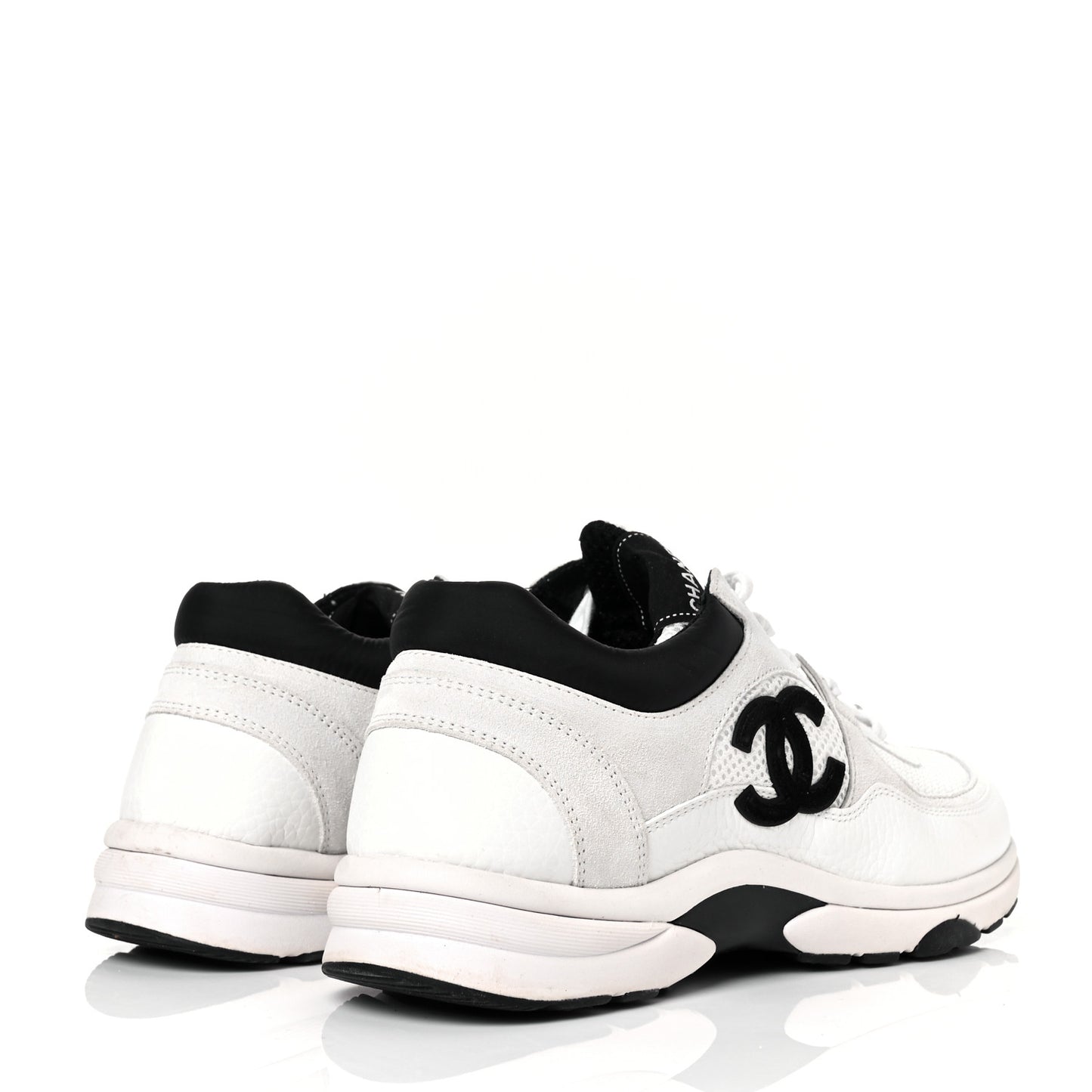 Mesh Suede Calfskin Grained Calfskin Womens CC Sneakers 39.5 White Black