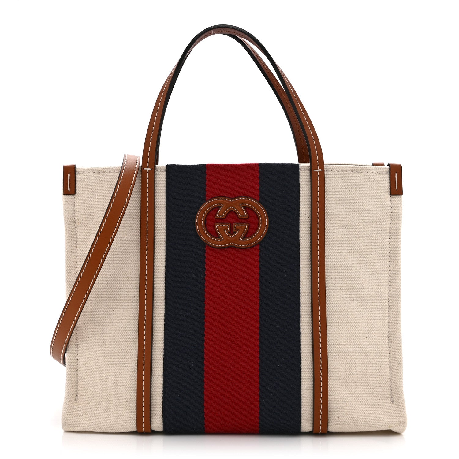 GUCCI ハンドバッグ Gucci Canvas Calfskin Web Small Interlocking G Tote Bag Red Blue